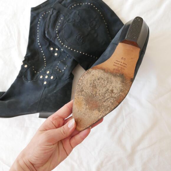 vintage cowboy boot Italian made navy suede leather studded embroidered - Picture 4 of 10